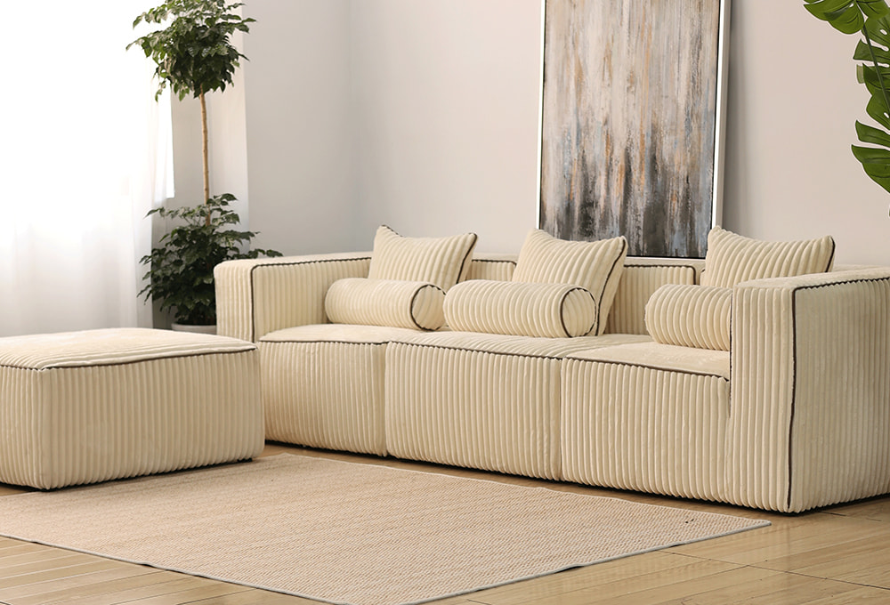 PU-Trim Plush Fabric Modular Sofa