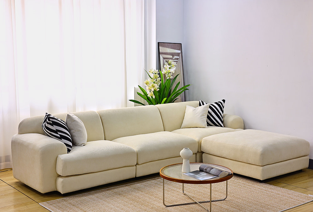 Italian Style Fabric Sectional Ottoman Set