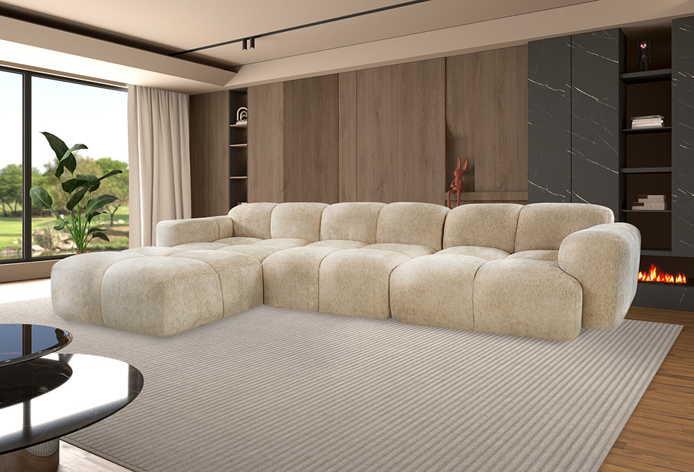 Waffle-Texture Chenille Sectional Sofa