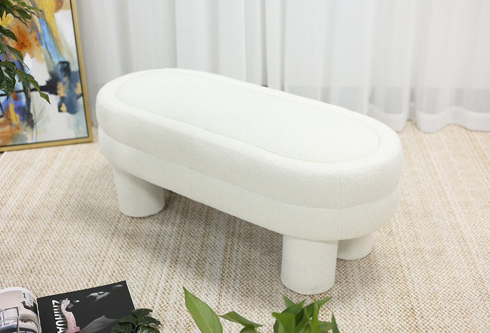 Retro Cream Upholstered Long Bench