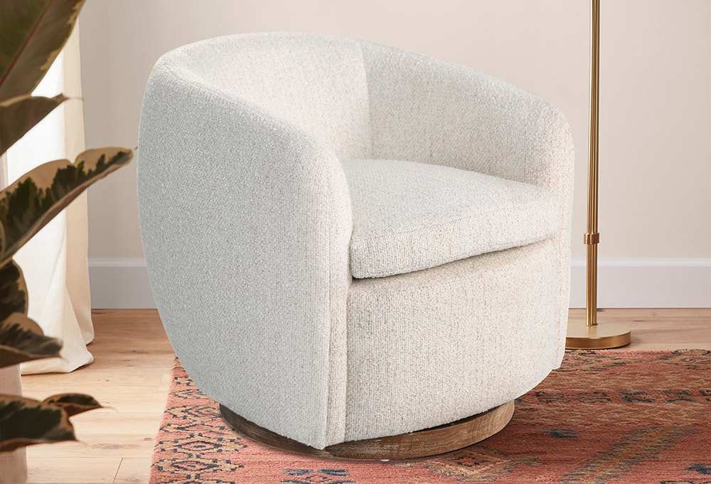 Wood-Base Cream Swivel Chair