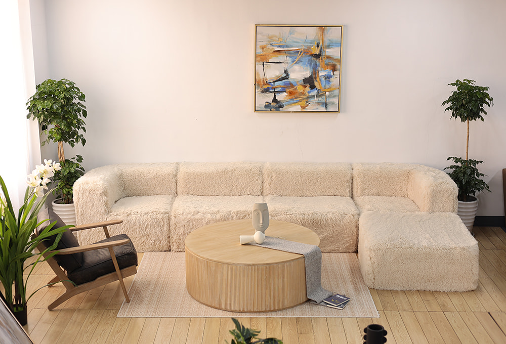 Faux Wool Five-Piece Chaise Sectional