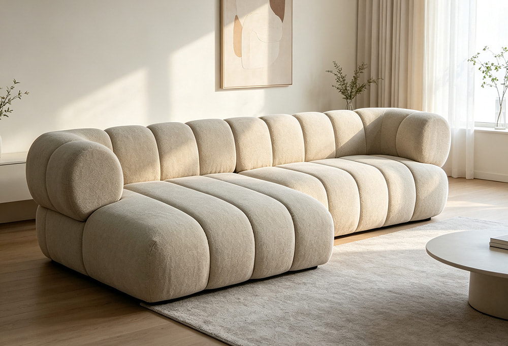 Beige Two-Seater Sofa And Lounge Chair Set