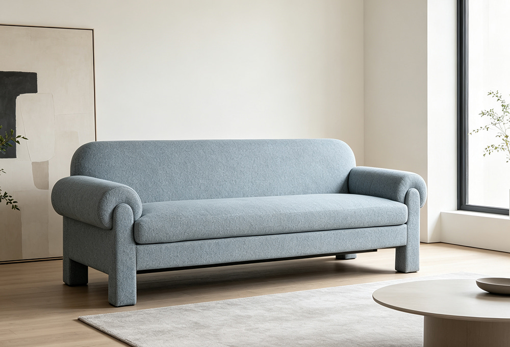 Light Blue Textured Fabric Sofa