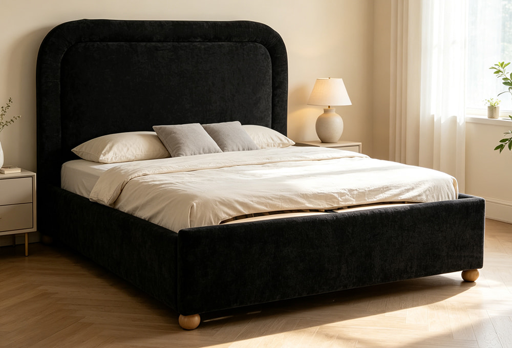 Curved-Leg Padded Headboard Fabric Bed
