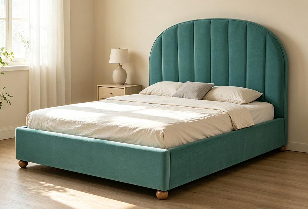 Curved-Leg Cream Velvet Upholstered Bed
