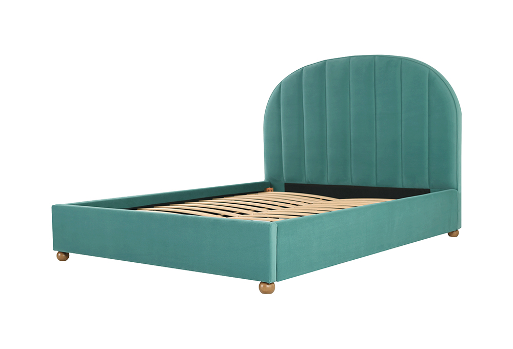 Curved-Leg Cream Velvet Upholstered Bed