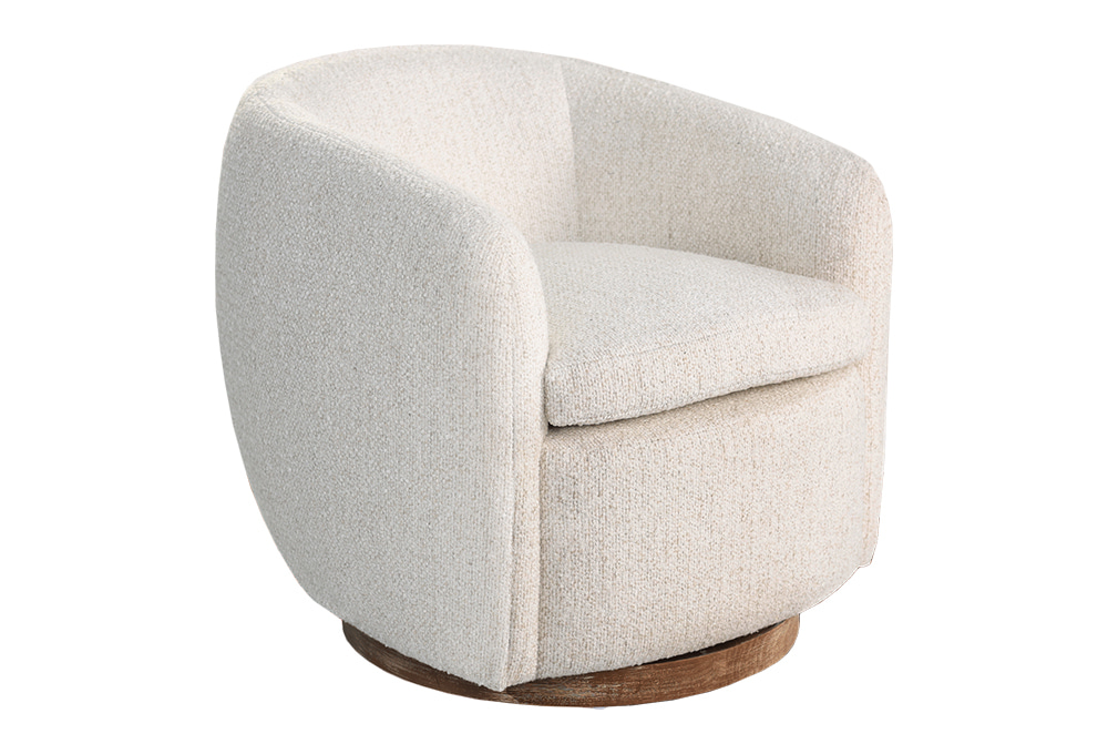 Wood-Base Cream Swivel Chair