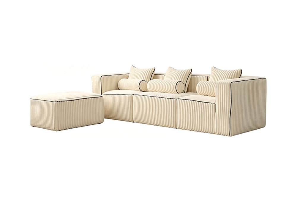 PU-Trim Plush Fabric Modular Sofa