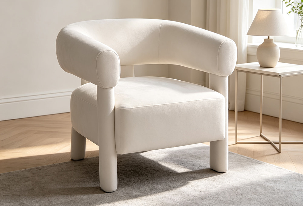 Patterned-Cushion Cream Accent Chair