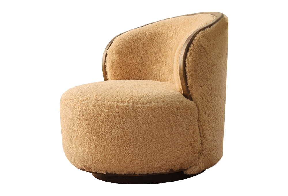 Wood-Frame Curved Swivel Chair