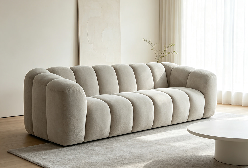 French Retro Tufted Fabric Sofa